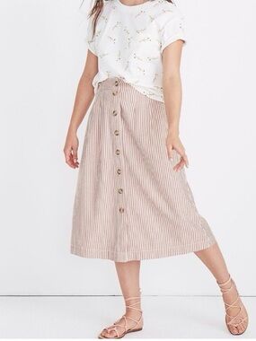 Madewell Rust and White Striped A-Line Skirt